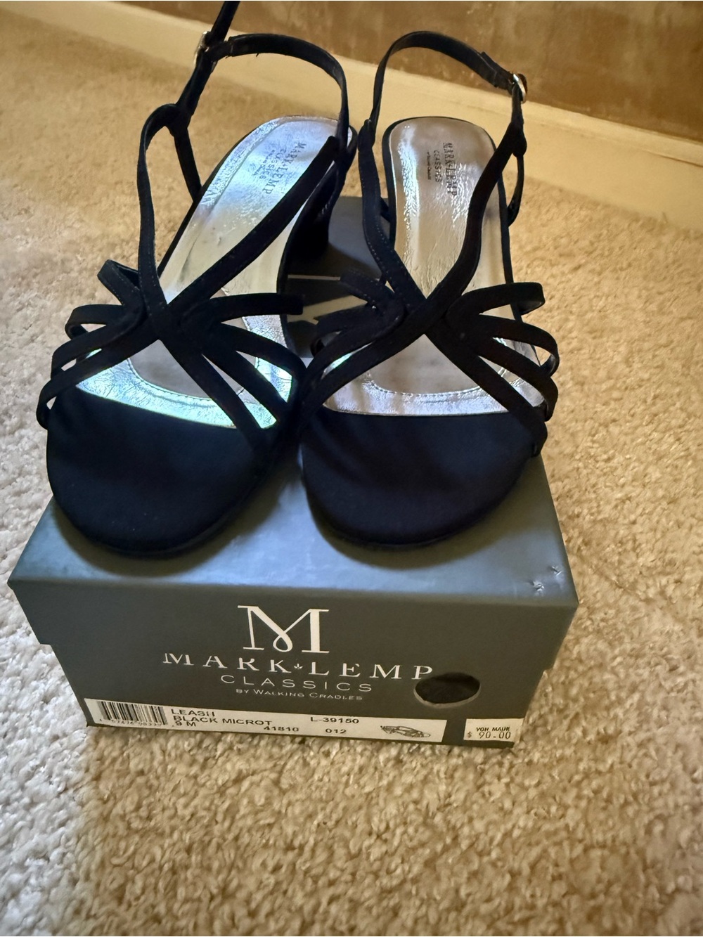 Mark & Lemp Black Strappy Open-Toe Slingback Heels
